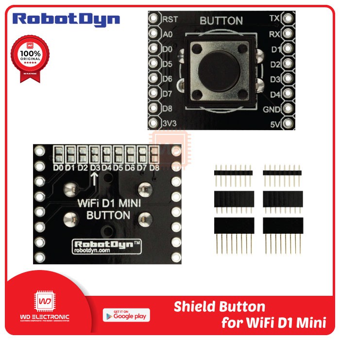 ROBOTDYN SHIELD BUTTON FOR WIFI D1 MINI LIKE WEMOS D1 MINI SHIELD BUTTON