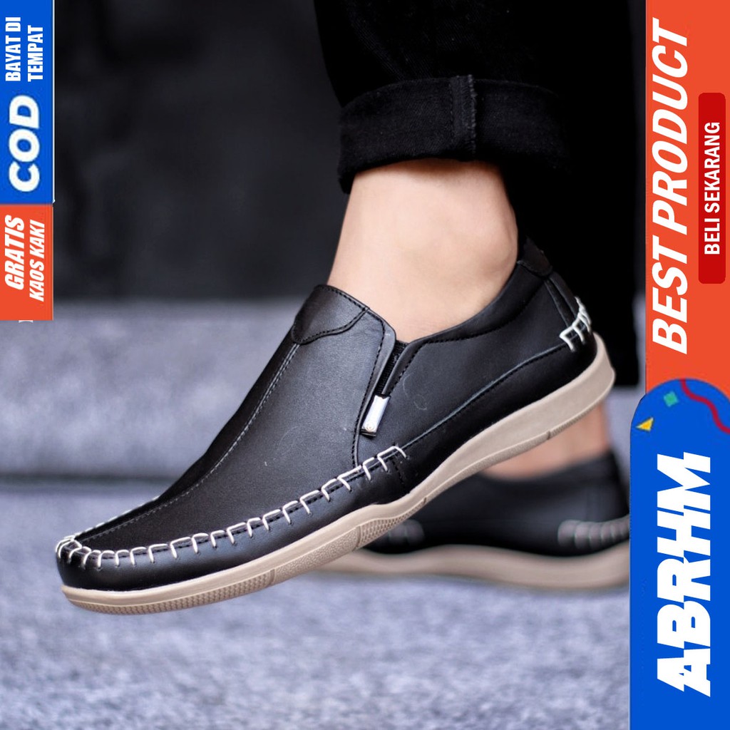 ABRHM X DIVOC Sepatu Formal Pria Sepatu Casual Kulit Asli Sepatu Pria Casual Slop Anti Slip Sepatu Kasual Oxford Kerja Kantor Kuliah Kondangan Gaya Keren Kekinian Original Murah Terlaris