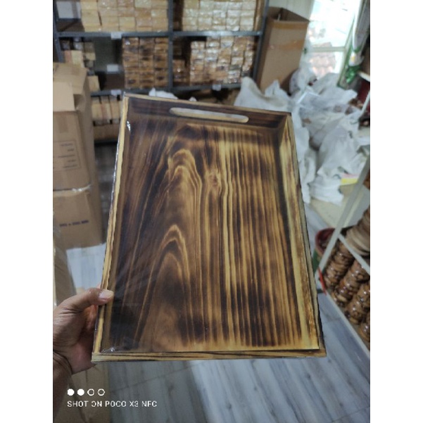 Nampan Kayu / Baki Kayu / Tray Kayu Pinus 40 x 30 x 5 MOTIF BAKARAN