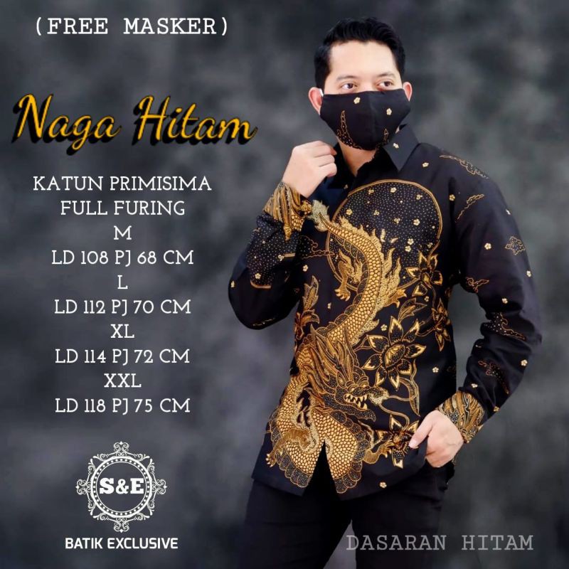 Batik Lengan Panjang Naga Hitam