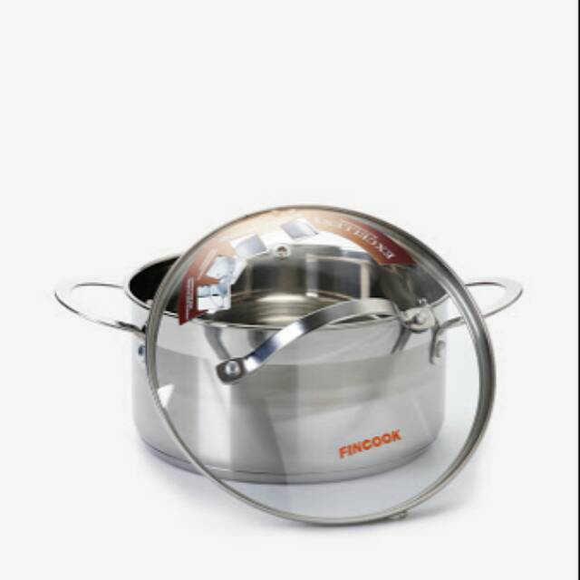 Fincook dutch oven panci induksi stainless steel 304 -  do2405ssgl  tutup kaca  24 cm