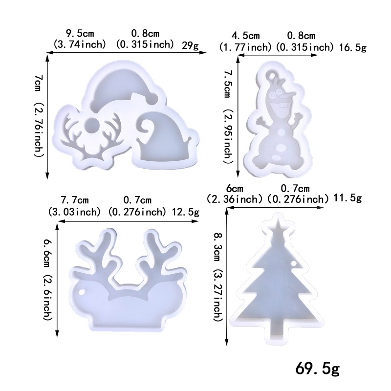 Zzz 4pcs Cetakan Silikon Bentuk Gantungan Kunci Natal Dengan Lubang Untuk DIY Craft