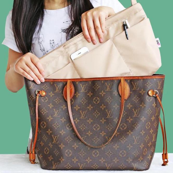 Promo Bag Organizer Lv Neverfull Mm Longchamp Tote Bag Daleman Tas Besar - Merah Muda