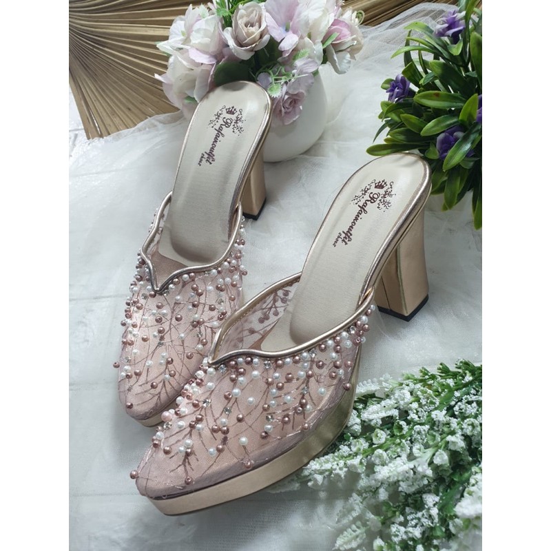 sepatu yasmika rosegold 9cm hak tahu