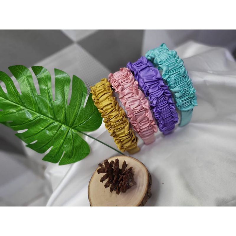 Vinztstore - Bando Scrunchie Bando Nagita Puffy Korea Bandana Satin Scrunchie Ruffle Kerut Headband Korea Polos Pastel Satin Termurah Terlaris Bisa COD