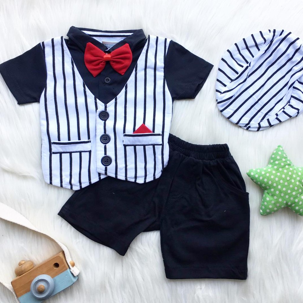 setelan jas anak kondangan 0 12 18 24 bulan 1 2 tahun free topi ANDREW tuxedo vest set baju formal anak laki laki setelan vest anak cowok baju bayi anak cowok  balita baju kondangan anak