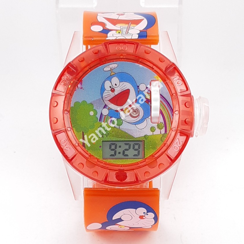 JAM TANGAN DORAEMON ANAK LAMPU LASER MUSIK GROSIR MURAH