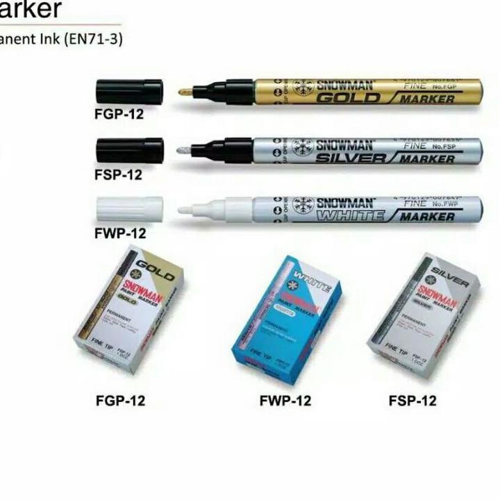 

Super Sale || QDEQJ Spidol Snowman Permanen Marker Fine Tip Gold FGP-12 Silver FSP-12 White FWP-12 //Ready