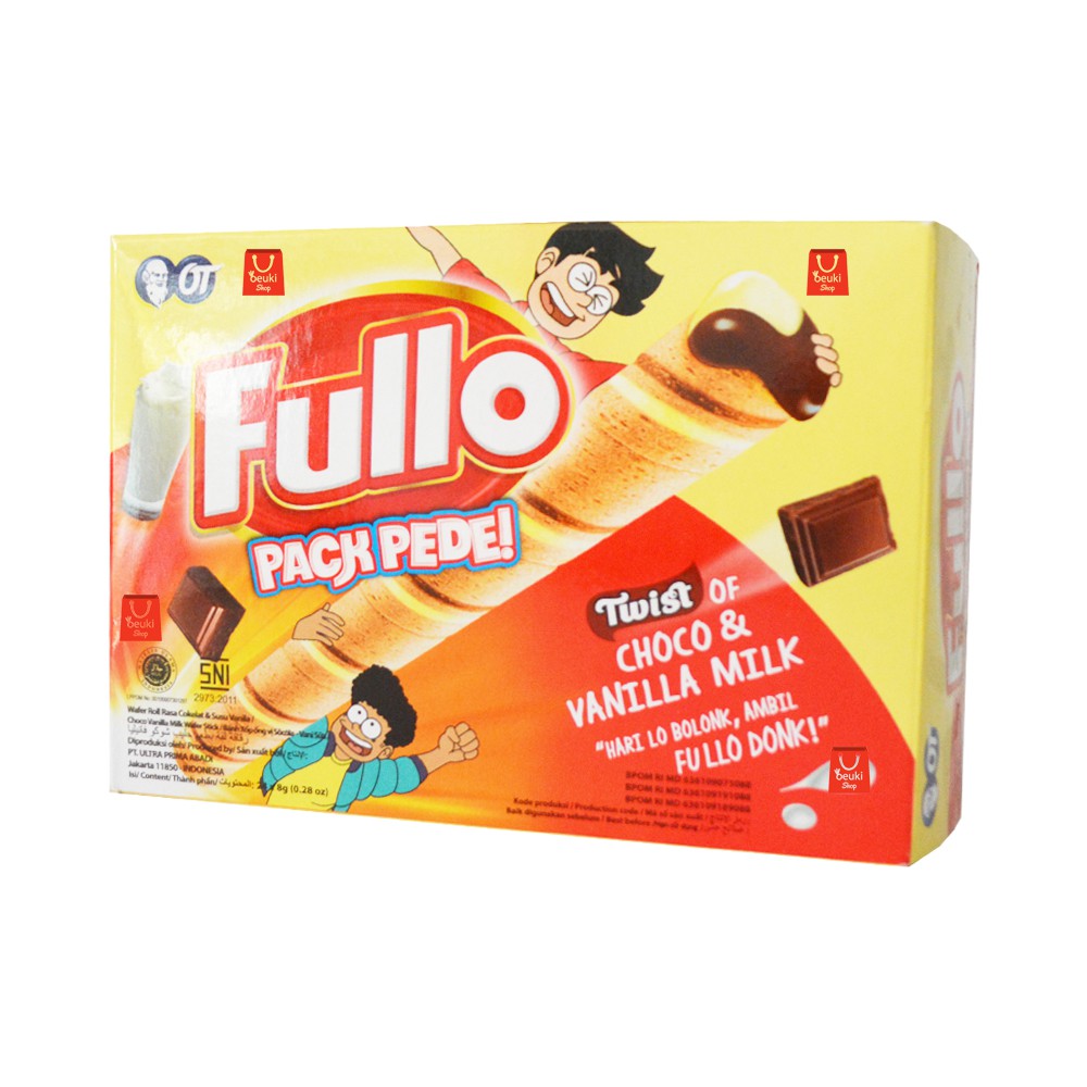 

Fullo Choco & Vanilla Milk Pack Pede Wafer Roll Yang Bakalan Bikin Hari Lo Ga Bolong - 24pcs x 8gr