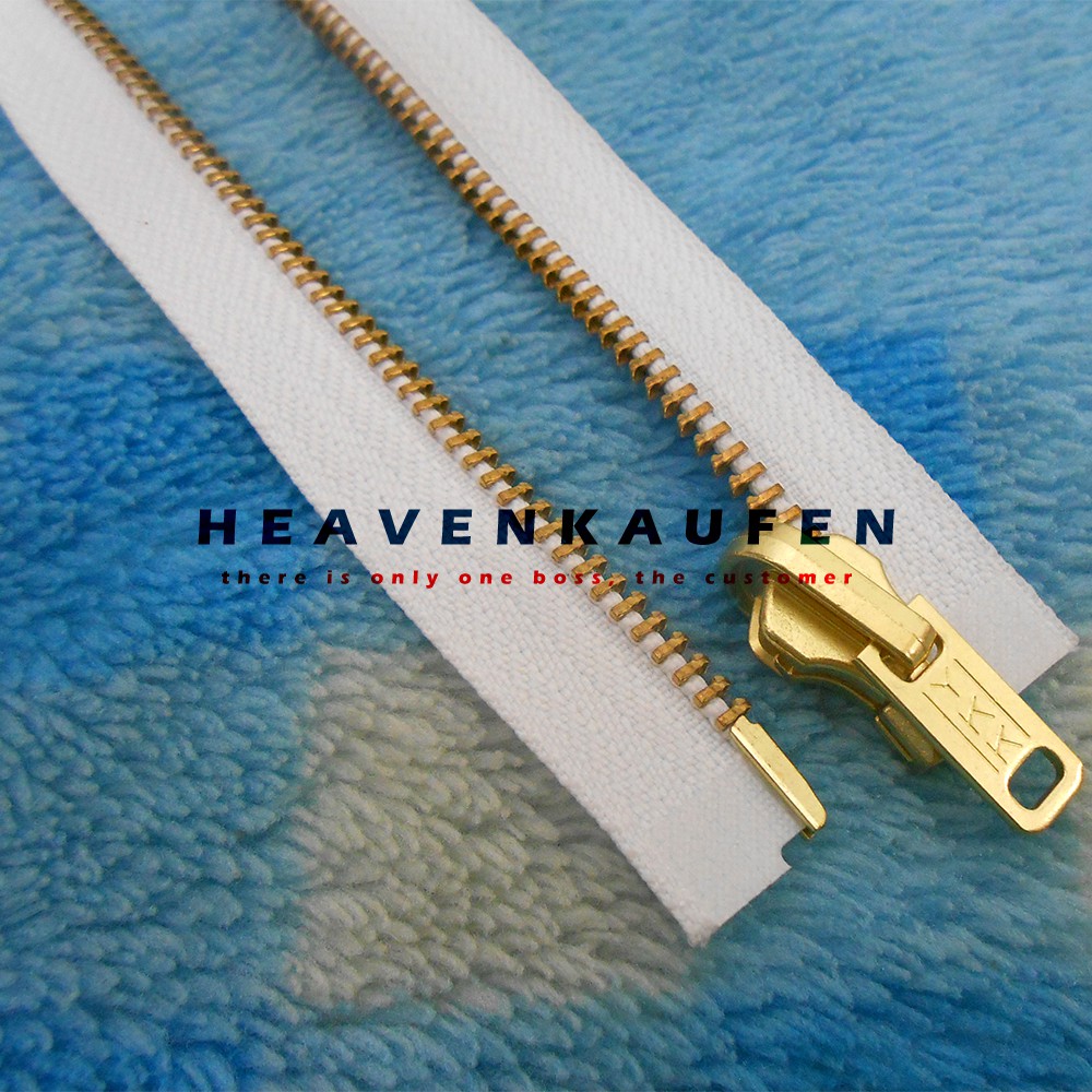 Resleting Zipper YKK Gigi Besi Putih - Gold Emas 60 cm