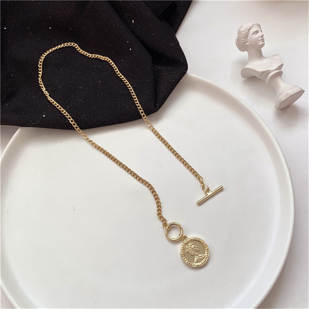 【COD Tangding】Korea Fashion Style Design Sense Coin Pendant Necklace Women Fashion Jeweller Gift