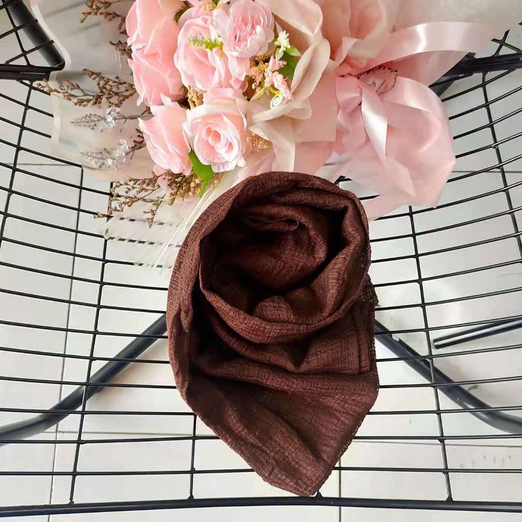 RAJUT TEBAL Pashmina Crinkle Jumbo Premium Tebal Rawis Shawl FULL Jilbab Hijab Kusut Lavanya Mei Chen-Cokelat Tua