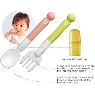 Pigeon Self Wean Spoon &amp; Fork With Case Sendok Garpu Untuk Bayi +12 Peralatan Makan Bayi Pigen