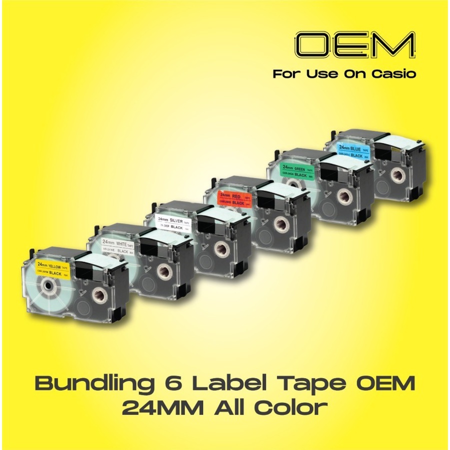 BUNDLING 6 COLOR TAPE LABEL 24MM FOR USE ON CASIO