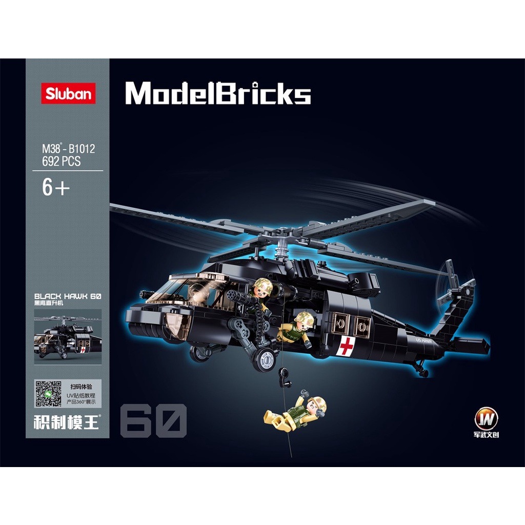 Sluban - Mainan Balok Susun Bricks Helikopter UH-60 Black Hawk M38-B1012 Mainan Anak Laki Laki