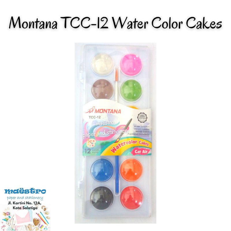 

Montana TCC-12 Water Color Cakes / Cat Air 12 Warna ( Free Kuas )