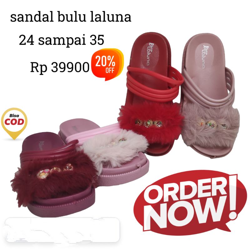 SANDAL IMPORT LALUNA BERBULU MODEL ZAMAN NOW  29-35 HARGA MURAH