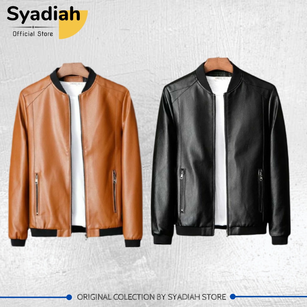Jaket Hoodie Bomber Kulit Impor Premium/Jaket Pria Terpopuler
