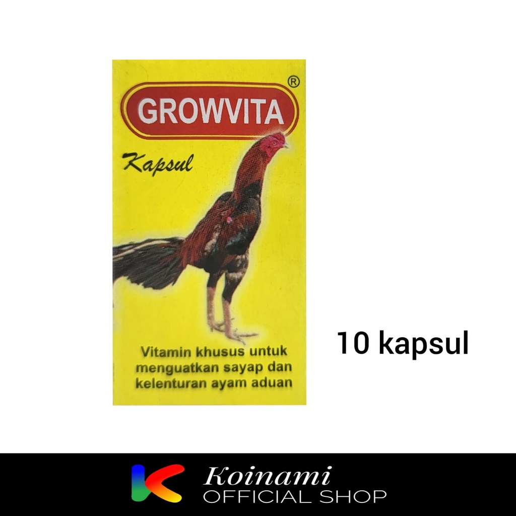 GROWVITA 10 KAPSUL / Vitamin Menguatkan Sayap dan Kelenturan Ayam Laga / Eka Farma