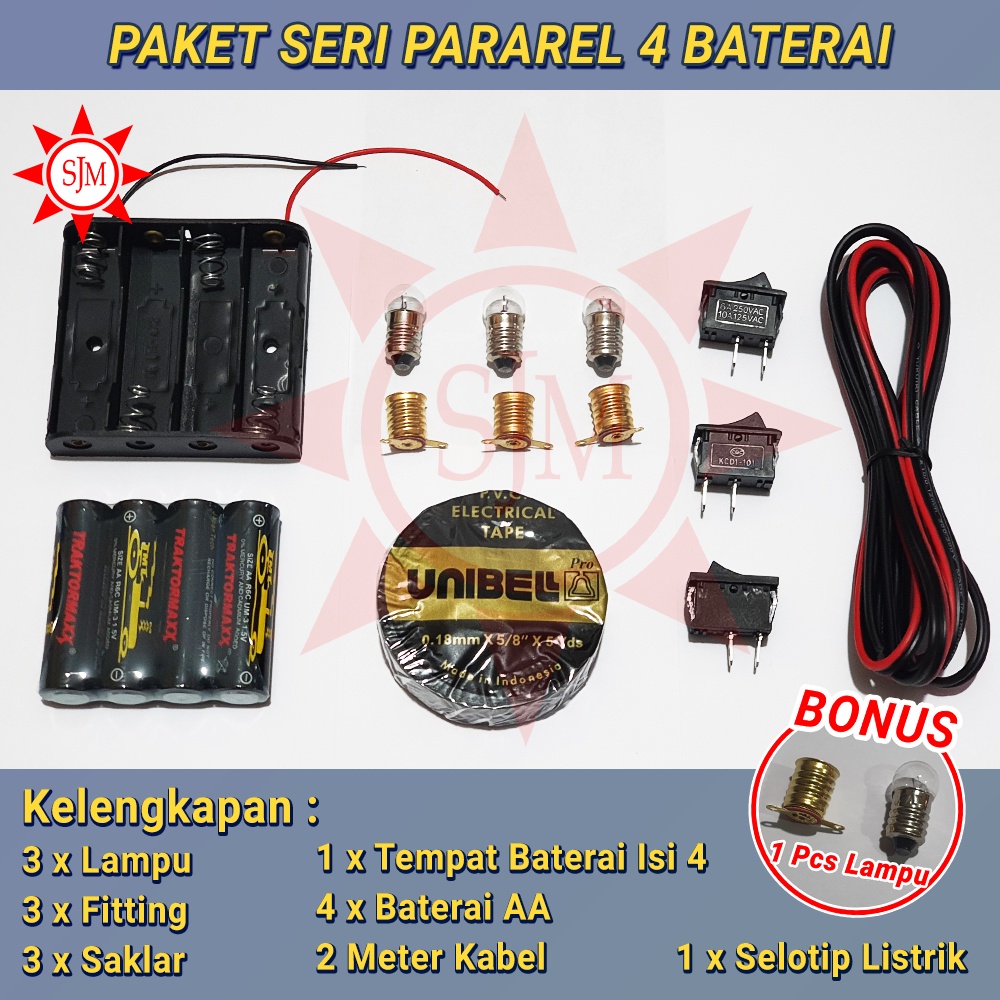 Paket Rangkaian Listrik Lampu Seri Pararel 4 Baterai Praktek Sekolah