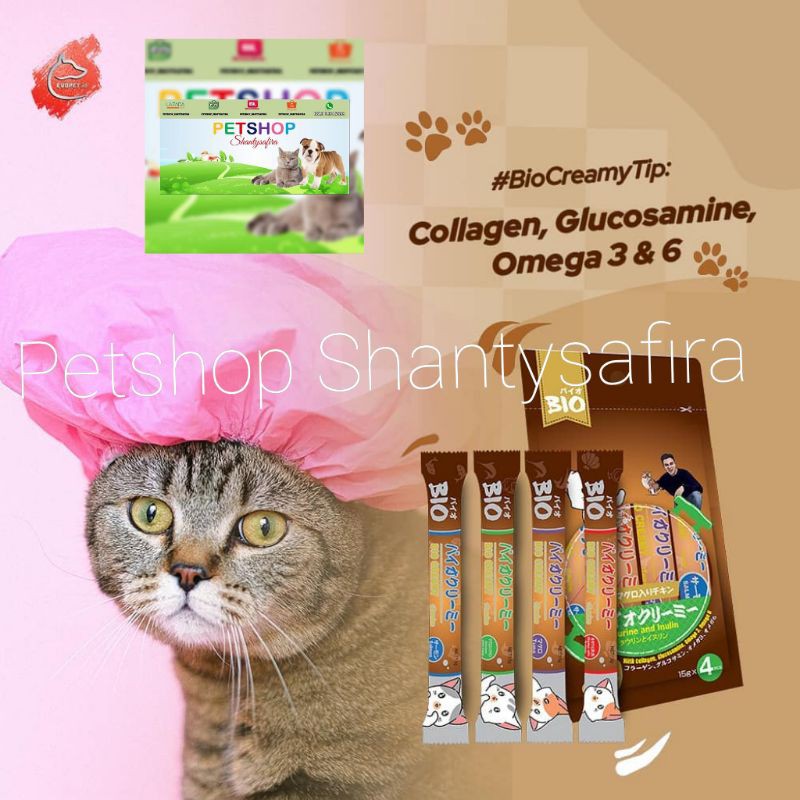 SNACK KUCING LIQUID BIO CREAMY PLUS TAURIN DAN INULIN BIO CREAMY TREATS 1 SHACET ISI 4 PCS Baim Wong setara meo creamy treats