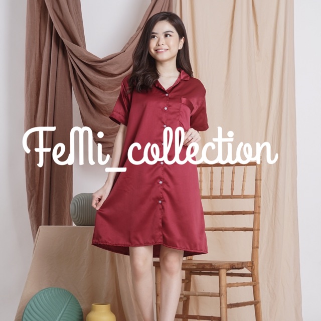 Daster dress satin sutra panjang selutut