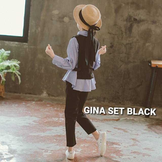 GINA SET / SETELAN KEMEJA PUTIH JEANS ANAK PEREMPUAN IMPORT KOREA MURAH KEREN BAGUS