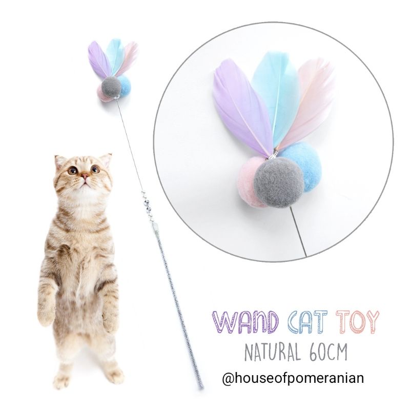 wand cat toys mainan kucing pancingan bola bulu stick teaser