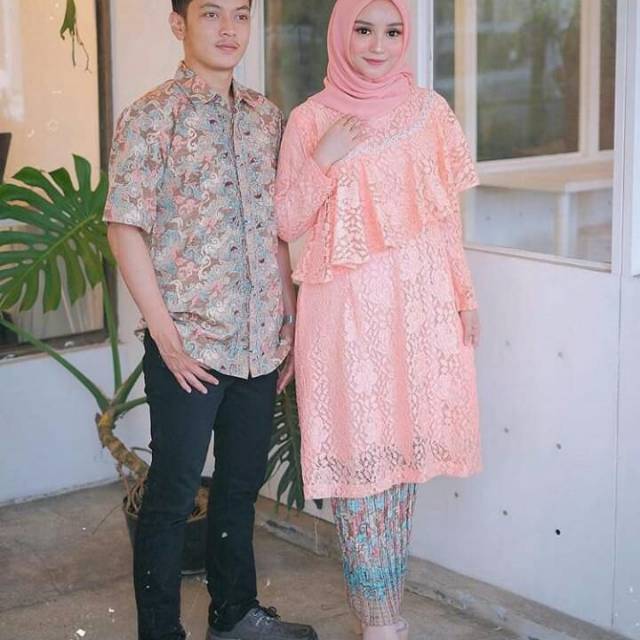 Couple kebaya tunik brukat salem semi sutera batik sarimbit sutra