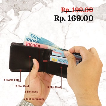 Dompet Kulit Pria 3D Kulit Sapi Asli 100% Warna Dark Brown - Gratis Box Dan Ukir Nama