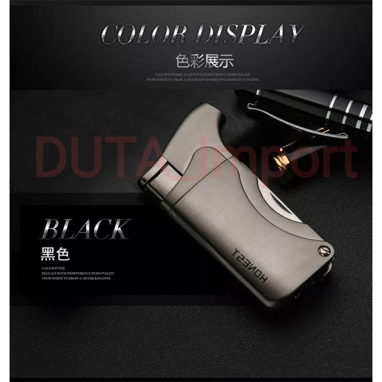 Honest Single Jet Flame double Punch Hole Lighter / Korek Api 1 Jet Crutu Isi Ulang Original Import