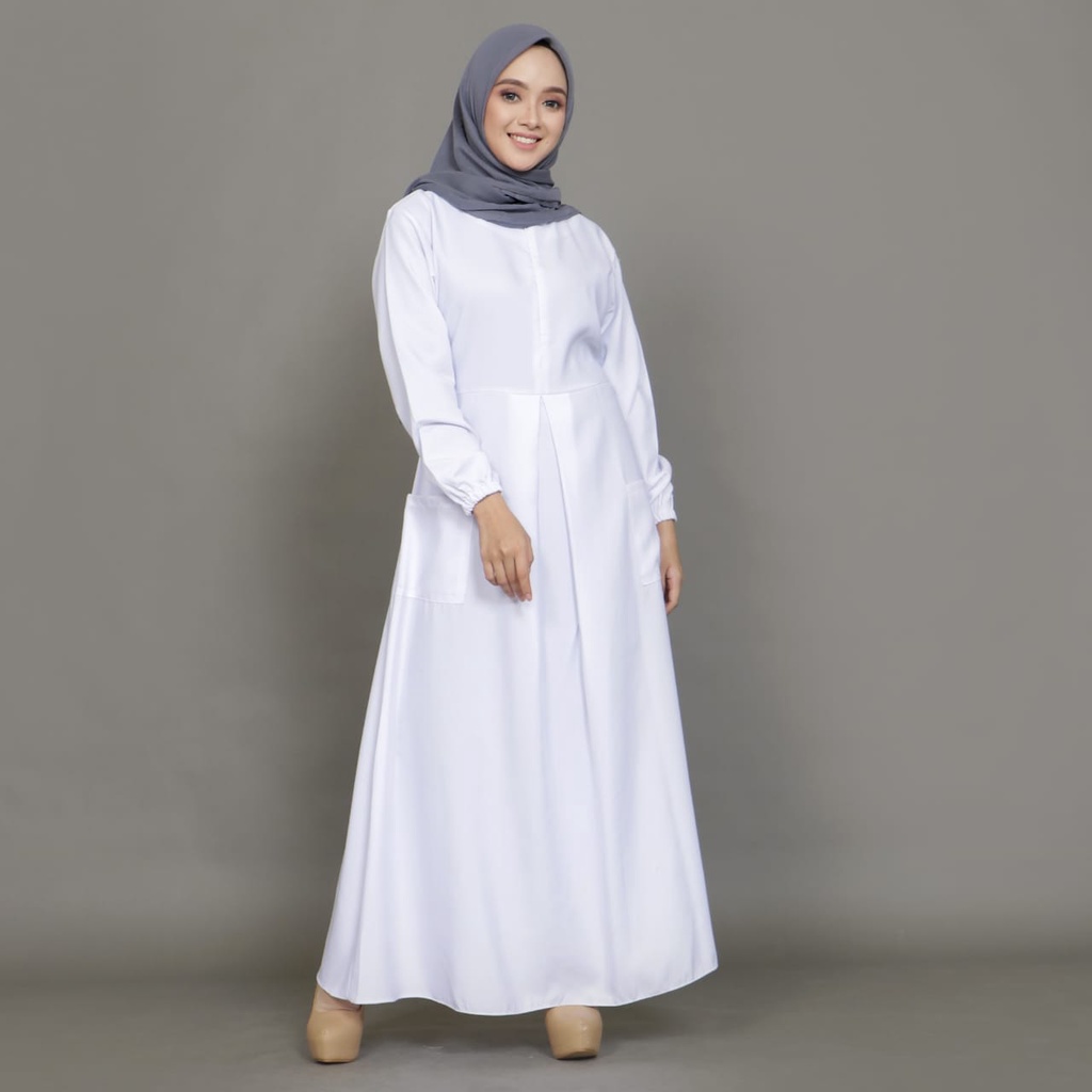 Gamis wanita terbaru 2022 Modern Gamis Syari Gamis wanita Putih Polos terbaru Gamis Putih Murah Gamis manasik haji-6