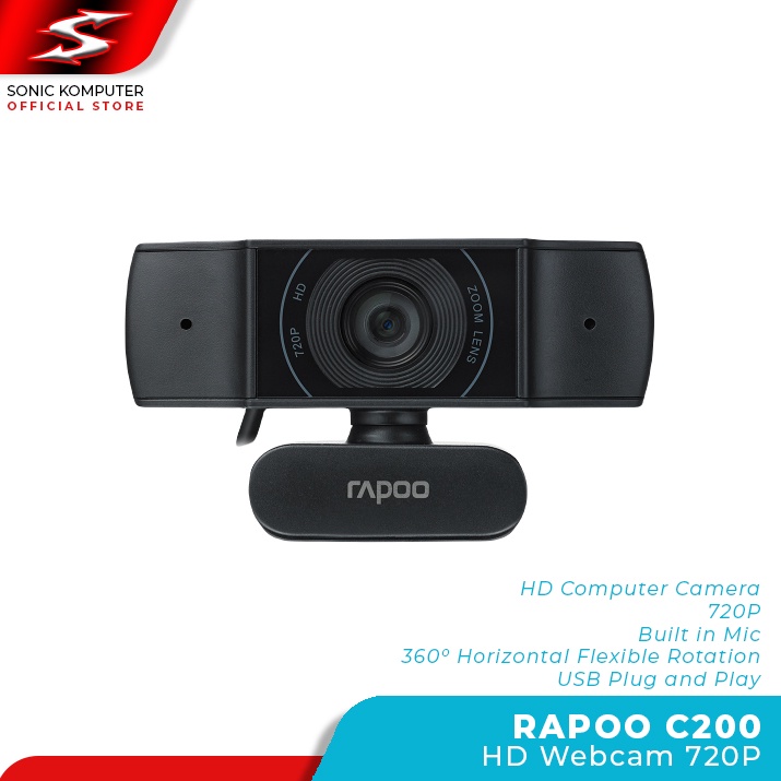 Webcam RAPOO C200 HD 720P Komputer Kamera USB Plug and Play