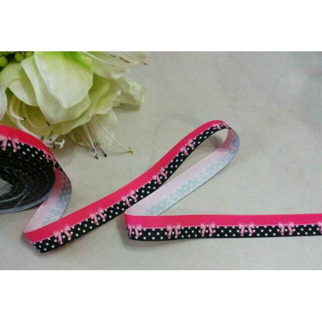 

Pita grosgrain 2,2cm motif A - pita pink hitam, zevron warna-warni, sisik, payung, mint dot pink