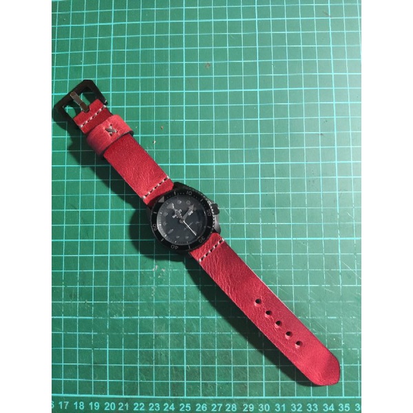 Strap jam tangan kulit merah rustic / tali jam rustic