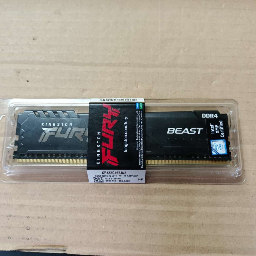 Ram Kingston 8GB DDR4 3200MHz Fury Beast Single Black