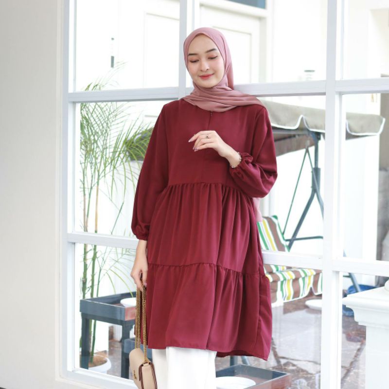 KAELA TUNIK baju kuliah atasan pakaian kerja polos wanita hijabers top cantik style Korea kekinian t