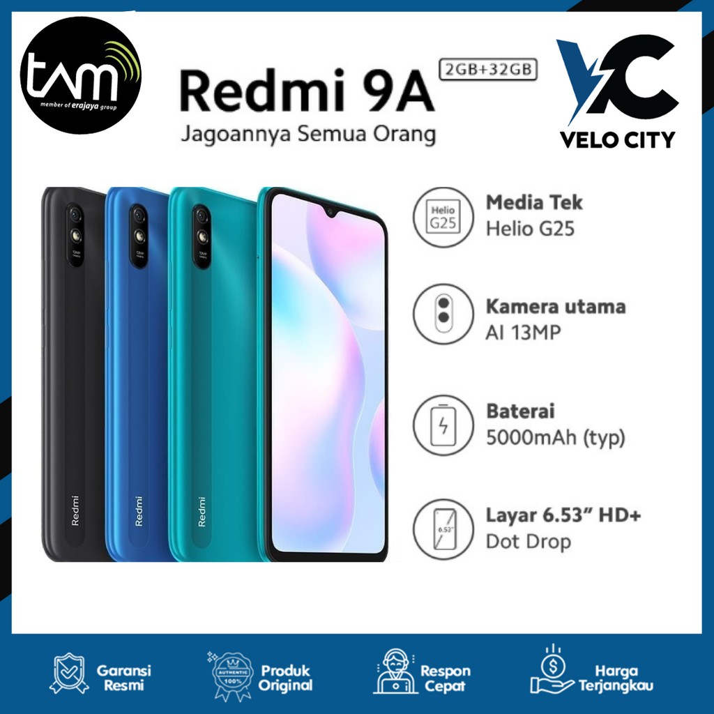 Xiaomi Redmi 9A 2/32GB 6.53&quot; HD AI Face Unlock Original - Garansi Resmi TAM 1 Tahun