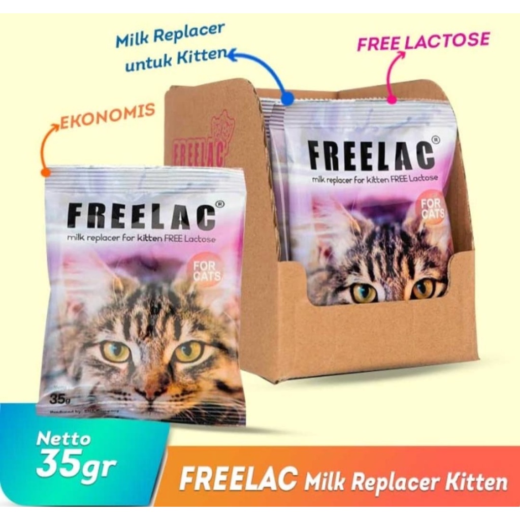 susu Kucing Alergi FREELAC Bebas Laktosa Milk Sachet 35gr Kitten Baby Cat 35 gram