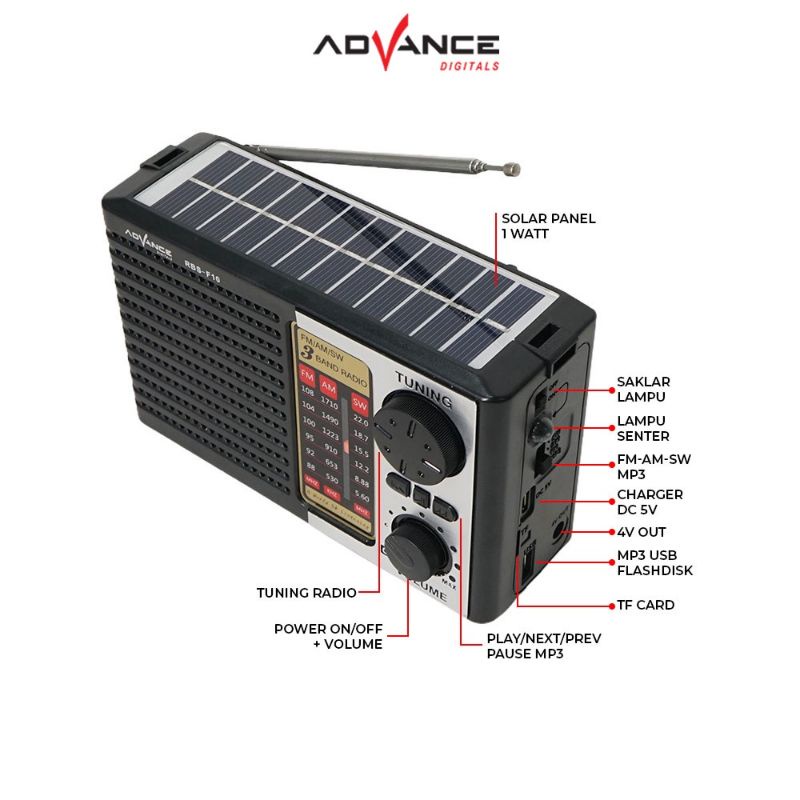 ADVANCE RADIO AM/FM/SW PORTABLE SPEAKER BLUETOOTH PANEL SURYA RBS-F10