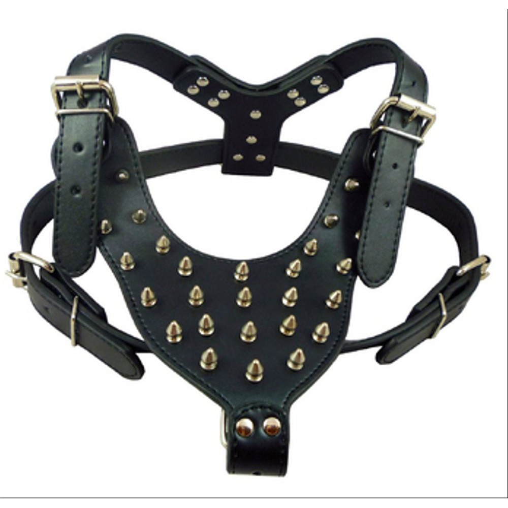 Harness Anjing Black Spiked PU Leather Pet Dog Harness Chest Belt Pet