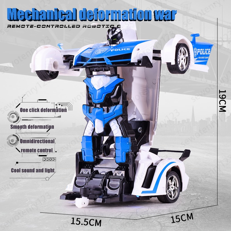 【COD】RC Transformer 1: 18 Mobil Remote Control Jadi Robot Rechargeable Mainan Anak