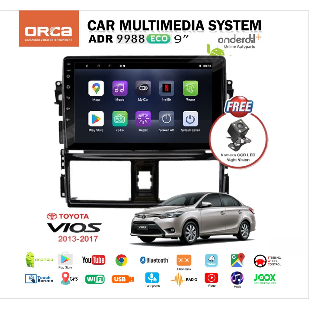 Paket Head Unit TV Android ECO 9" Toyota Vios gen 3 2013-2017