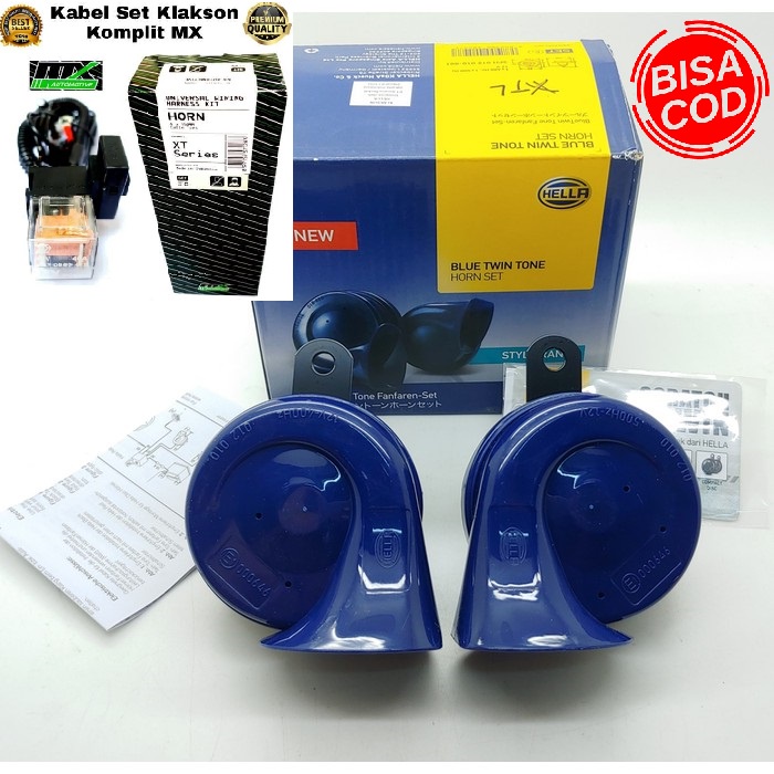 Paket Komplit Klakson Hella Blue Twin Tone12V 100% ORI Keong Biru Original + Kabel relay set MX termurah klakson 12v mobil motor biru