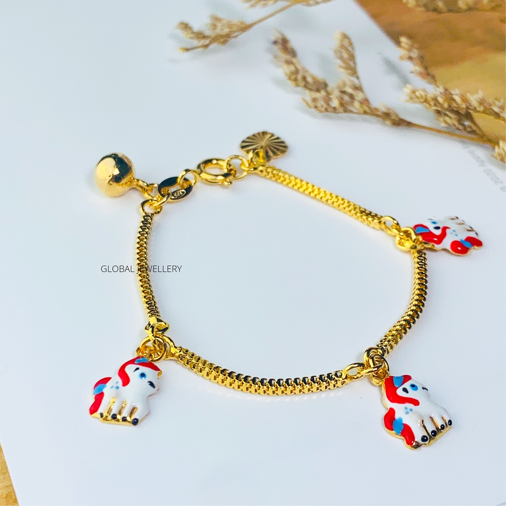 GELANG BAYI LOCENG KUDA PONY GOLD PERAK ASLI S925 GLOBAL JEWELLERY CK015