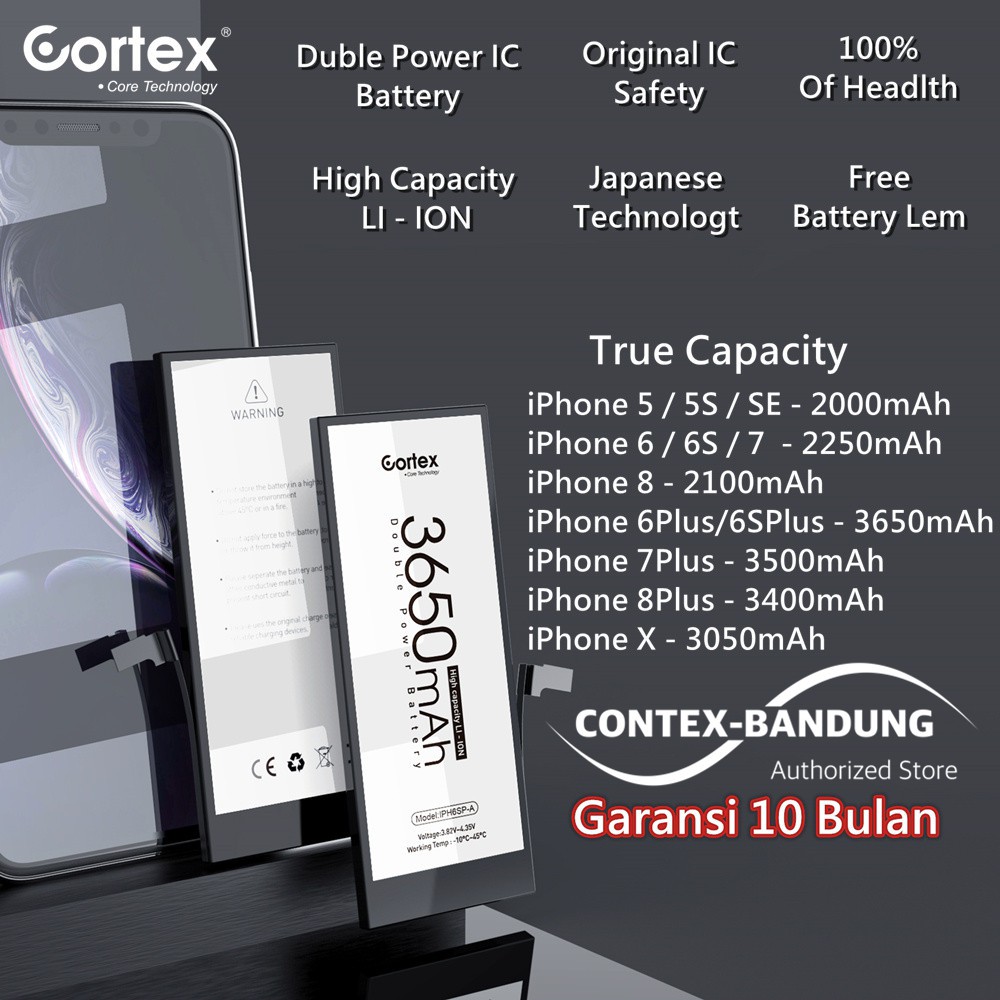 Cortex Baterai Double Power Battery High Capacity Bateray Batre 5 5S SE 6 6S 7 7G 8 8+ IPX