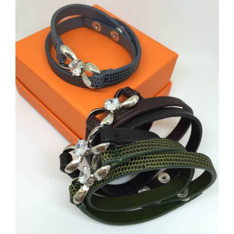 Gelang Kulit Branded band model lilit Gelang Kulit H Premium Quality Anti karat Gt1