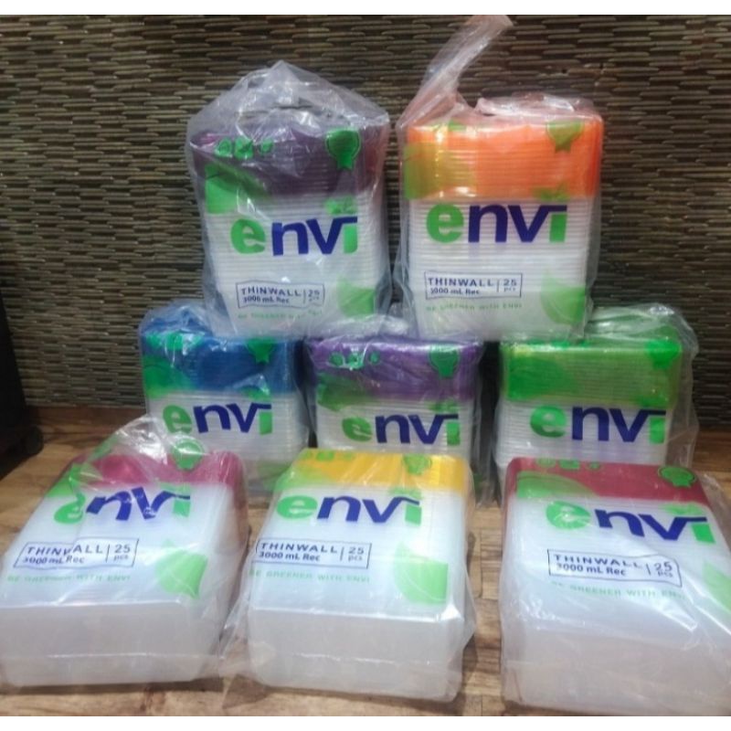 Thinwall Premium Warna 3000ml Rect ( 3000 ml ) kotak makan isi 25 set
