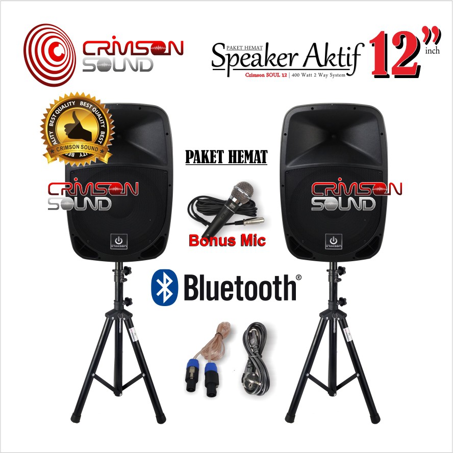 PAKET KOMPLIT SPEAKER AKTIF 12 inch CRIMSON SOUL 12