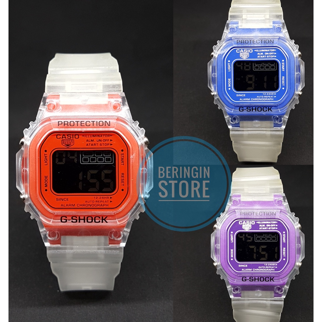 JAM TANGAN CASIO G SHOCK DW 6900 PRIA WANITA DUAL TIME  - TALI KARET MOTIF KOTAK TERMURAH